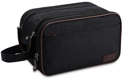 Trousse de Toilette Homme, VASCHY Grand Ouverture 3 Compartiments Trousses de Toilette Voyage Résistant à l'eau Trousse de Maquillage Femme Sac de Rasage Rasoir Cosmétique Noir