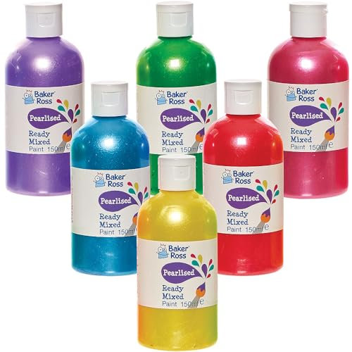 Baker Ross FN254 Vernice per poster mista perlata confezione da 150 ml - Scatola da 6, confezione di flaconi di vernice, Vernice per bambini