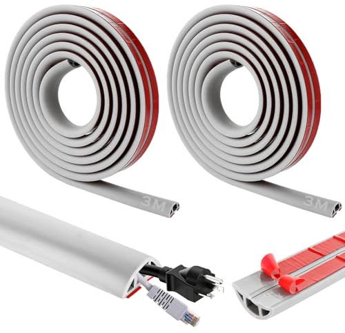 GBACHOOSE 2 Stück 3M x 3 x 1cm Kabelkanal Boden Flach Selbstklebend, Boden Kabelkanal Grau, Flexibler kabelkanal Halbrund, Kabelbrücke Boden, Kabelabdeckung für Haus, Büro, Schule, Lager