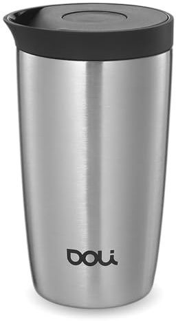 Doli Thermo Kaffeebecher Steel 340ml - Doppelwandiger Edelstahl Thermoisoliert - Hält Getränke bis zu 6h Heiß - Einhändiges Öffnen und Schließen