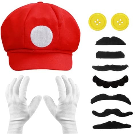 Philoctes Karneval Kostümzubehör mit Mütze Hut,Handschuhe,Bart,Gelbe Knöpfe,Carnival Kostüm Accessories,Cosplay Schlapphut für Damen Herren Geburtstagsfeier