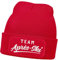 MoonWorks® Herren Beanie mit Patch Strickmütze Skifahren Party Skiurlaub Spruch Aufdruck Lustig Mütze Männer Rot Unisize