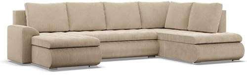 Mebligo - Ecksofa mit Schlaffunktion und 3 Bettkasten FORESTA 300x89x200 (BxHxT) Cord - Beige - Ottomane Rechts Eckcouch, Couch U Form, Sofa Wohnzimmer, Sofas & Couches, Eckschlafsofa