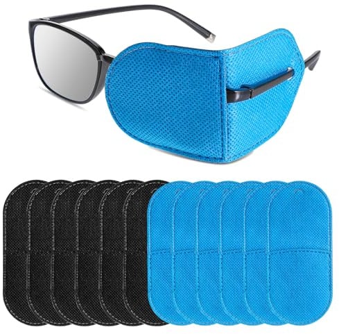 12 Stück Augenklappe Medizinisch, Wiederverwendbar Augenpflaster kinder, Vliesstoff Augenpflaster für Faule Augen, Amblyopie, Strabismus, Brillenzubehör, Erwachsene