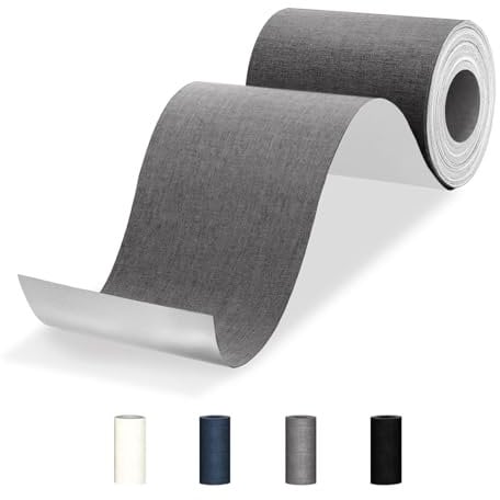 Nokwocy Flicken Selbstklebend Stoff, 10 x 200 cm Leinenstoff Stoff Selbstklebend, Reparaturflicken Textilklebeband für Sofa, Möbel, Autositze, Bürostuhl, Zelt, Vorhang (Dunkelgrau)