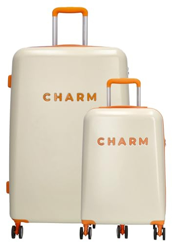 Charm London Capetown Kofferset - Reise Koffer mit Rollen - Beige Multi | Hartschale, Handgepäck Koffer Leicht & Rollkoffer Groß, TSA Schloss Kabinenkoffer Set