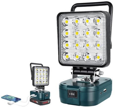 Willpower Projecteur Led Rechargeable Pour Bosch Batterie 18V, Portable Phare de Travail LED 4 48W Sans Fil Lampe pour Chantier Garage Camping Randonnée Pêche, USB & Type C (Sans Batterie)