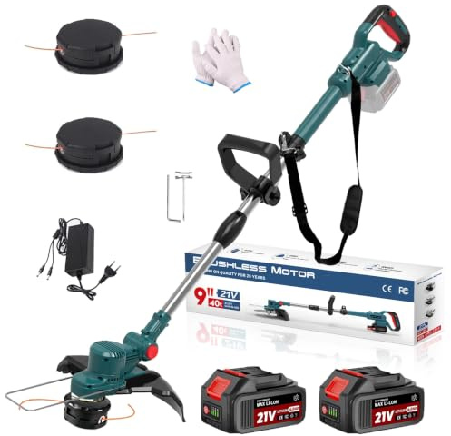 Hengriacly Desbrozadora con batería para Makita, desbrozadora con batería de 21 V × 4,0 Ah, desbrozadora y desbrozadora (incluye motor sin escobillas de 750 W, Tap&Go M10 x 1,25, mango telescópico