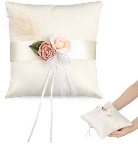 Hemobllo Satin Ehering Kissen 7X7X2 Zoll Mit Blumenmotiv Hochzeitsringhalter Für Zeremonie Ringe Schmuck Präsentation