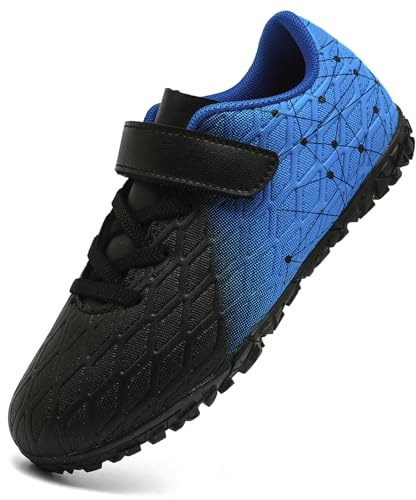 PiDaGlobal Boys Football Boots Kids Girls Firm Ground Soccer Shoe Astro Turf Trainers Athletics Sport Futsal Shoes Teenager Profession Competition Indoor Outdoor Unisex 4UK Black/Blue