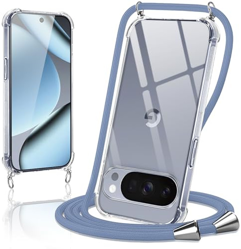 Oelrstfe Coque pour Google Pixel 10 Pro avec Cordon, Housse Transparent Silicone Anti-Jaunissement Collier Réglable Case, Téléphone Étui Antichoc Portable Lanière Cover pour Google 10 Pro - Gris