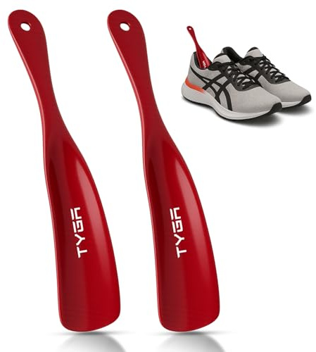 TYGA 19cm Flexible Plastic Shoe Horns, Red, Pack of 2 | Compact 19cm plastic shoe horns with a flexible, durable design for everyday use at home or while travelling.