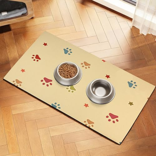 Dog Cat Feeding Mat - 30 x 50 cm Small Pet Mat for Food and Water Bowl, Absorbent, No Stains and Quick Dry Cat Pet Feeding Mats, Non Slip Pet Supplies, Keep Floors Clean, Beige