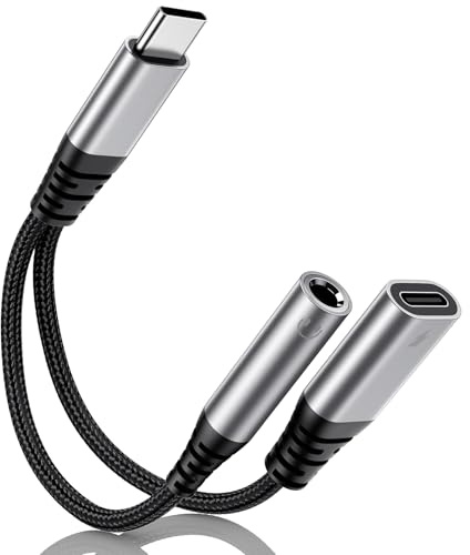 USB C auf Klinke 3,5mm Adapter 60W, 2-in-1 Kopfhörer Adapter und Laden, USBC zu Schnellladung Aux Audio für iPhone 17 16 15 Plus Pro Max, iPad Pro Air Mini, Samsung S25 S24 S23 S22 ltra, Google usw