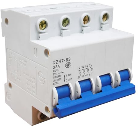 MOUMOUTEN Disjoncteur miniature 4 pôles, 32A 400V DZ47-63 C32 | montage sur rail DIN, sectionneur CA résidentiel