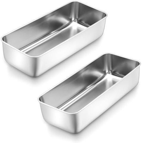 Herogo 3lb Large Stainless Steel Loaf Tin Set of 2-31.5 x 13.6 x 7.5cm | Cake Tin Baking Loaf Pan, Metal Baking Bread Mould for Pumpkin Cake/Banana Bread/Lasagna/Toast, Non-toxic, Dishwasher Safe