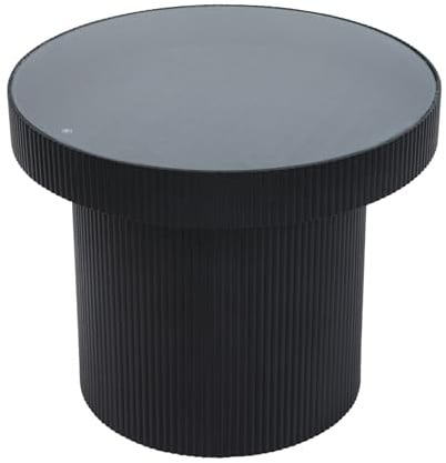 SVITA Miguel Beistelltisch mit Glas Coffeetable Couchtisch klein rund Sofatisch Schwarz/Schwarz 59 x 45 cm (ø x H)