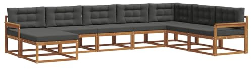 vidaXL Outdoor-Sofagarnitur mit Kissen 8 pcs Natur und Anthrazit, Akazienholz Outdoor Sofa Set, modernes Ecksofa, langlebige Gartenmöbel, Terrassensitz, Lounge für den Hinterhof, Latten-Rücken-Design