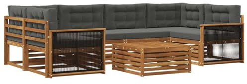 vidaXL Outdoor-Sofagarnitur mit Kissen 7 pcs Natur und Anthrazit, Gemütliches Outdoor-Set, modernes Lounge-Möbel, Garten-Sofa, tolle Terrassen-Sitzgelegenheit