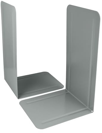 Westcott Buchstützen Grau (2er-Pack) | Metall 130 x 240 x 140 mm | Stabile Buchhalter für Bücher oder Ordner | Robuste Bücherständer mit 1,0 mm Materialstärke für Büro & Haushalt | E-10243 00