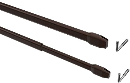 INTERDECO Vitragestangen ausziehbar, Scheibenstangen mit Schraubhaken aus Metall und Kunststoff, Braun, für Scheibengardinen und Kurzgardinen, Typ 2011011, 2 Stück, 50-80 cm