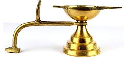 ASHIRWAD Messing Öl/Ghee Aarti Jyot Diya Lampe mit Griff Arti für Puja Heavy Sturdy One (5,1 cm)