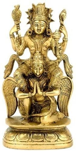 Statue aus Messing, Lord Vishnu reitet auf Garuda, 20,3 x 10,2 x 6,3 cm, goldfarben