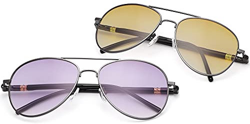 MIRYEA 2 Pairs Bifocal Vintage Invisible Reading Sunglasses UV400 Protection Spring Hinge Sun Readers Anti Blue Light Glasses for Men Women Sports Driving Safety Eyeglasses Tinted Shades Eyewear 2.5