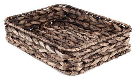 Wasserhyazinthe gewebtes Serviertablett Rechteckige handgeflochtene Weidenablagen für Kaffee/Frühstück/Dessert/Obst/Brot (Braun, Tuba)