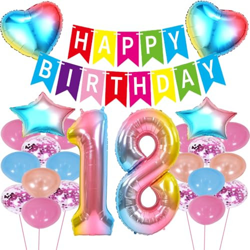 ZWWsullo geburtstagsdeko mädchen 18 geburtstag Luftballon 18 Geburtstag Dekoration Set 18 Geburtstag Deko Regenbogen 18 Geburtstag Deko Helium Folienballon Riesen Helium Happy Birthday Party