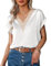 Zeagoo Chemise Femme Chic Chemisier à Manches Courtes Été Blouses Hauts Col en V Tops Blanc S