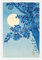 Rubeoxn Japanisches Retro-Poster mit blauen Kirschblüten, Ohara Koson, Kirschbäume im Mondlicht, Wandkunst, minimalistischer Frauen-Kunstdruck, ästhetische Dekoration für Schlafzimmer oder Wohnzimmer,