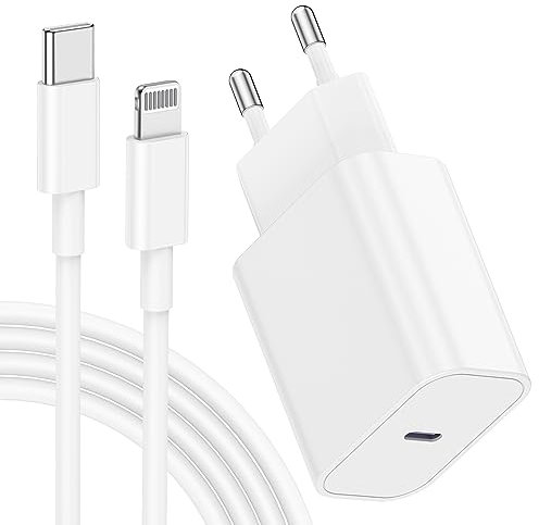 Chargeur Rapide iPhone, 20W USB C Prise Rapide et 2M Lightning Original Cable Secteur Mural Type C Alimentation Adaptateur pour iPhone 14 13 12 11, 14 Pro/ 14 Pro Max/SE/X/XS/XR, AirPods, iPad
