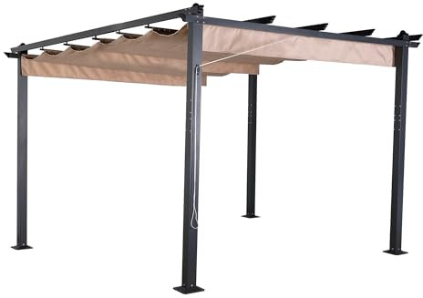 Club Rattan 3 X 4M Aluminum Pergola with Retractable Roof, Gazebo with Sun Shade Canopy for Garden Patio Outdoor, Garden Pergola for BBQ, Outdoor and patio