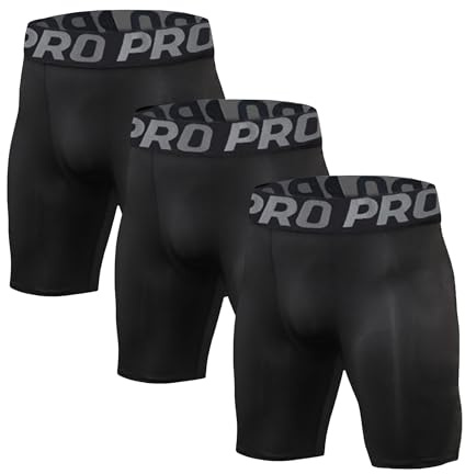 BEGIANT Pantaloncini a compressione da uomo, confezione da 3 pezzi, da corsa, ciclismo e sport, Nero x 3., M