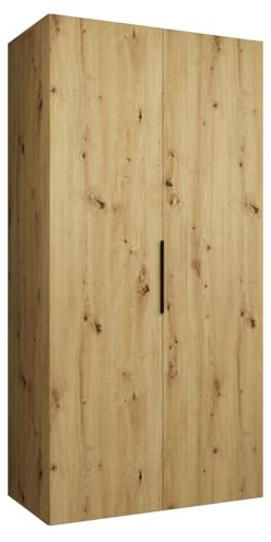 MEBLE KRYSPOL - Kleiderschrank - Drehtürenschrank - Schrank 100x202x52cm - Moderner Garderobenschrank Schlafzimmer, Flur, Jugendzimmer - Farbe Artisan Eiche, Griff Schwarz - Marbella 1 100