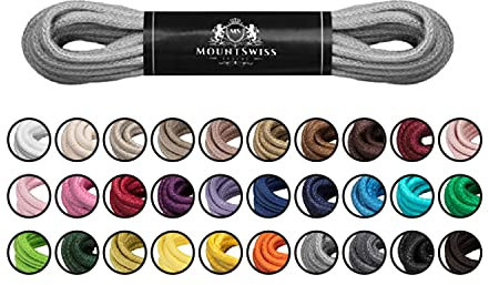 Mount Swiss Luxury Schuhbänder I Wasserabweisende und reißfeste Schnürsenkel rund ø 2-3 mm aus feiner Baumwolle/gewachst Farbe: Light.Grey, Länge: 75 cm
