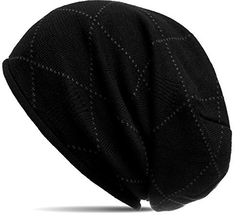 Caspar MU181 Beanie Mütze mit klassischem Karomuster, Farbe:schwarz, Größe:One Size