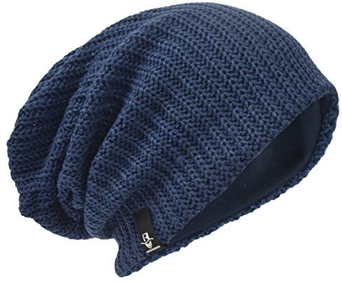 Herren Übergröße Beanie Slouch Schädel Kappe Stricken Winter Strickmütze B08 (019-Marine)