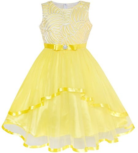 Sunny Fashion Robe Fille Fleur Bleu Belted Mariage Partie Demoiselle d'honneur 4-12 Ans