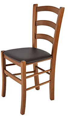 t m c s Tommychairs - Stuhl Venice für Küche und Esszimmer, Struktur aus lackiertem Buchenholz im Farbton helles Nussbraun und gepolsterte Sitzfläche mit Kunstleder in der Farbe Mokka bezogen