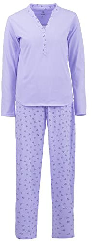 Zeitlos Schlafanzug Pyjama Set Herz Ginko Langarm Knopfleiste, Farbe:Flieder, Größe:M
