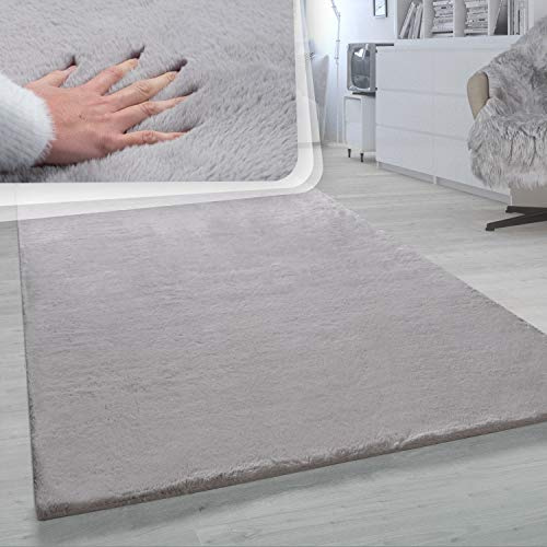 Paco Home Hochflor Teppich Für Wohnzimmer Softes Kaninchenfell Imitat Kunstfell In Grau, Grösse:Ø 160 cm Rund