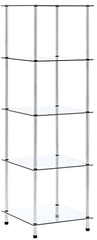vidaXL Etagère à 5 Niveaux Bibliothèque Meuble de Rangement Etagères à Livres Meuble à Livres Salon Bureau Maison Vitrine Transparent 40x40x130 cm Verre Trempé