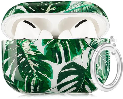 Airpods Pro, 2. / 1. Generation, Hülle mit Reinigungsstift, YOMPLOW Hawaii-Palmblatt, schützende Hartschale, für Damen und Mädchen, mit Schlüsselanhänger, 2023/2022/2019, Palmblatt