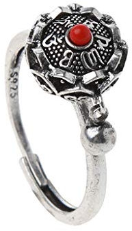 Leiouser Bague de prière bouddhiste tibétain OM Mantra Bague porte-bonheur Fleur de lotus en émail