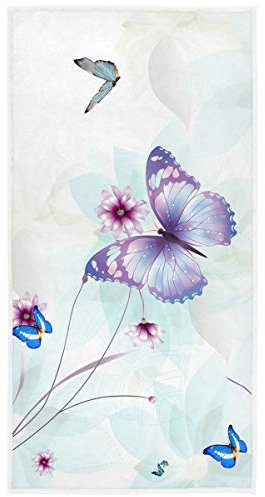 Pfrewn Handtücher mit 3D-Schmetterlingen, 40,6 x 76,2 cm, für Frühling, Sommer, Blumen, Lila, abstrakte Blumen, Badezimmer, Handtuch, kleines Badetuch, Küche, Geschirr, Gästetücher, Dekorationen für