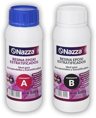 Resina Epoxi para Estratificados y Reparaciones Nazza (A+B) - Usable como Resina Epoxi para Madera, para Fibra de Vidrio O Carbono, por su Elevada Viscosidad, Adhesión y Resistencia Química - 880 gr