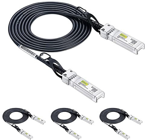 10Gtek 【Paquet de 4】 Câble SFP+ DAC 10Gbit/s 2 Mètres, 10GBASE-CU Twinax en Cuivre Passif à Connexion directe, Compatible avec Cisco, Ubiquiti UniFi, Netgear, D-Link, Zyxel, Mikrotik et Plus