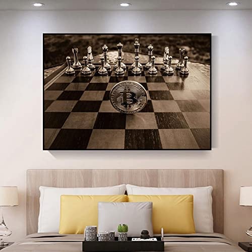 Yuefa Art Druck Poster Schach Bitcoin Leinwand Gemälde Moderne Abstrakte Wandkunst Bilder Nordic Für Wohnzimmer Wohnkultur Wandbilder 80x100cm (32x39in) Rahmenlos